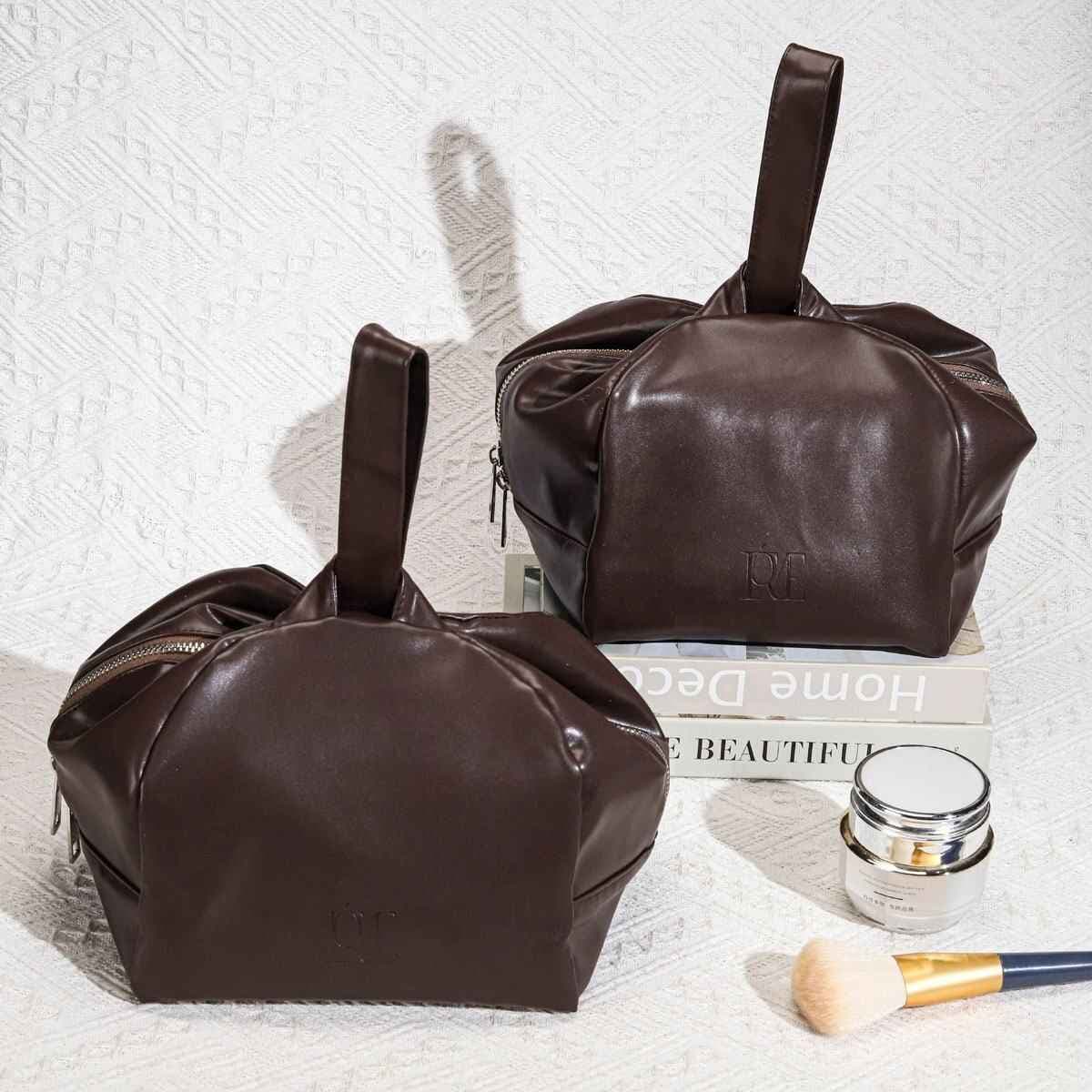 Pouch Pu Leather Cosmetic Skincare Dust Zipper Bag