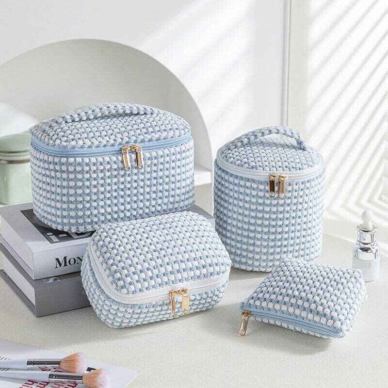 Corduroy Cylinder Zipper Cosmetic Makeup Bag