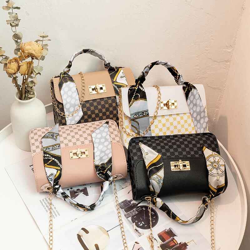 Small Square Silk Scarf Chain Crossbody Bag