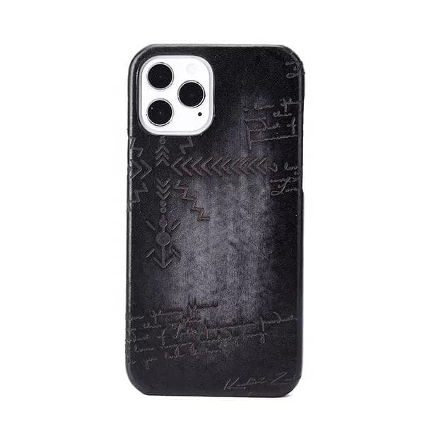 Custom Logo Genuine Leather Fashion Engraving Hand Rubbing Hand Leather Phone Cases