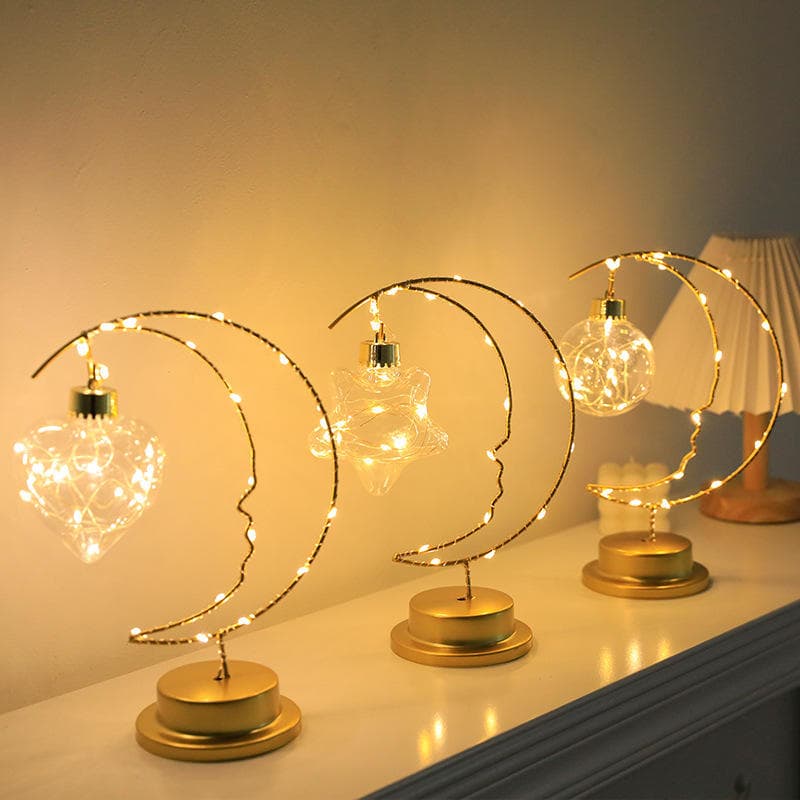 Cross-Border New LED Moon Lights Christmas Stars Iron Decorative Night Lights Battery Operated Home Interior