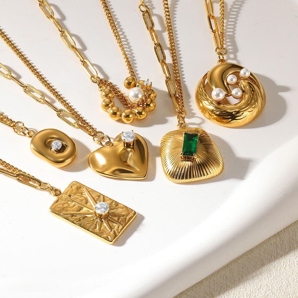 Womens Fashion Jewelry Necklace 18K Gold Stainless Steel