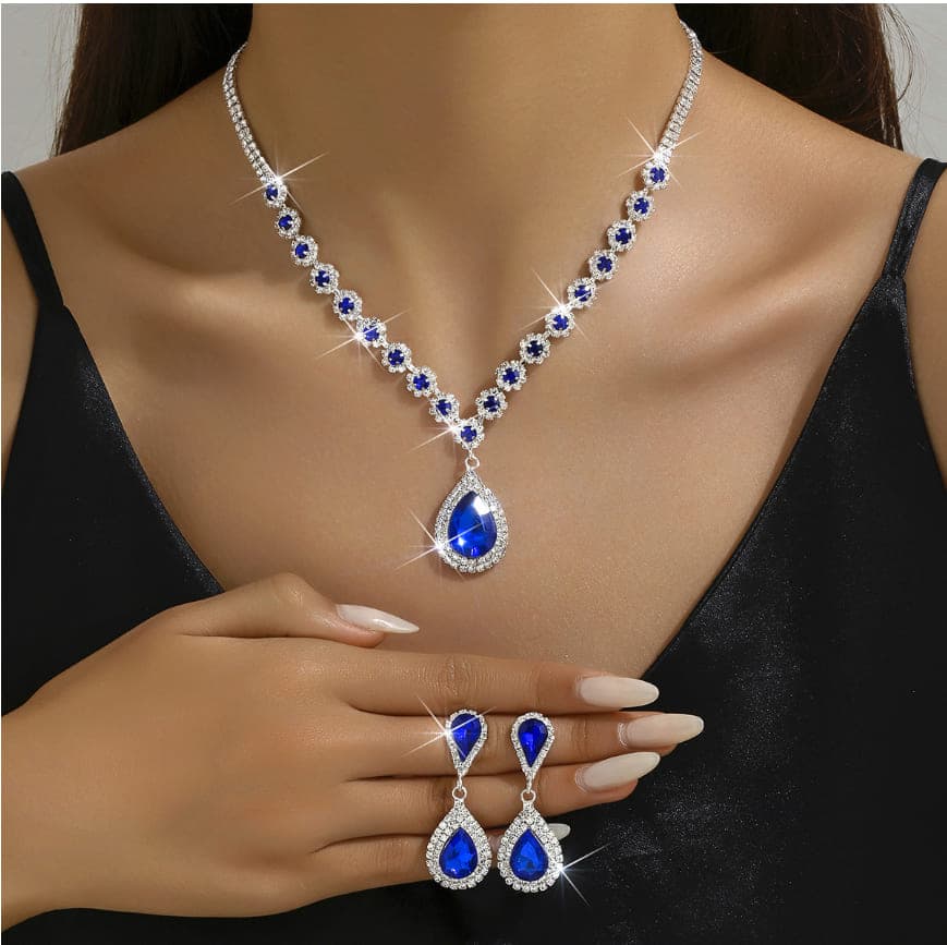 Luxury Gold Plated Diamond Necklace Earrings Set Vintage Coloured