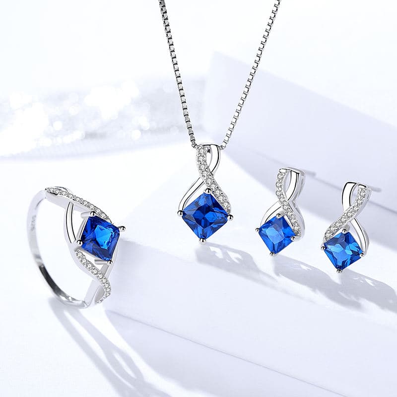 Fashion Jewelry Set 925 Sterling Silver Infinity Square Pendant Necklace