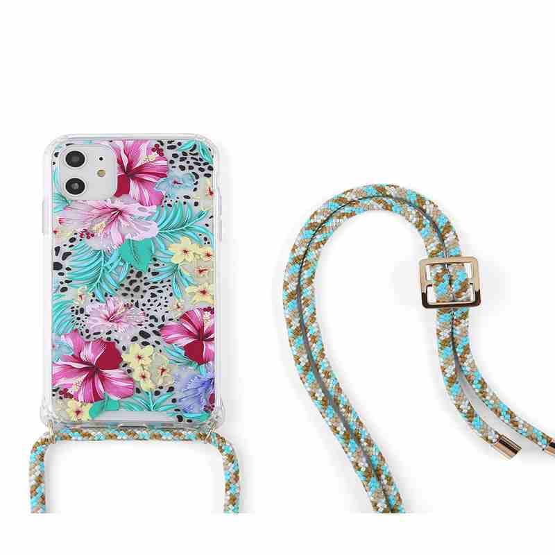 Decorative Necklace Phone Cover with Cord Printed on Clear Back Cover