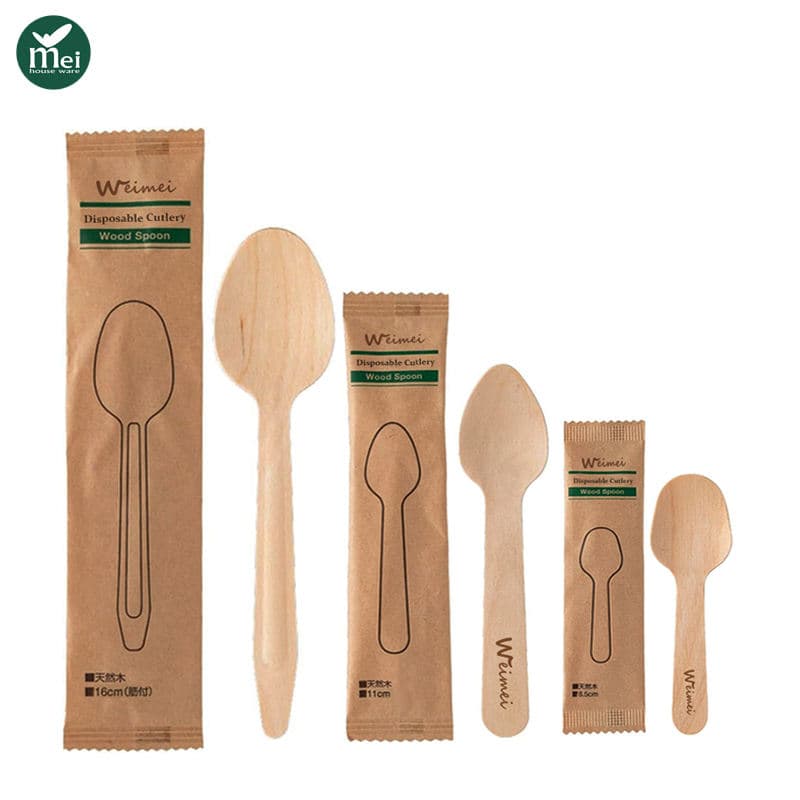 Custom Logo Wooden Disposable Cutlery Set | Biodegradable Eco-Friendly Hotel Catering Utensils