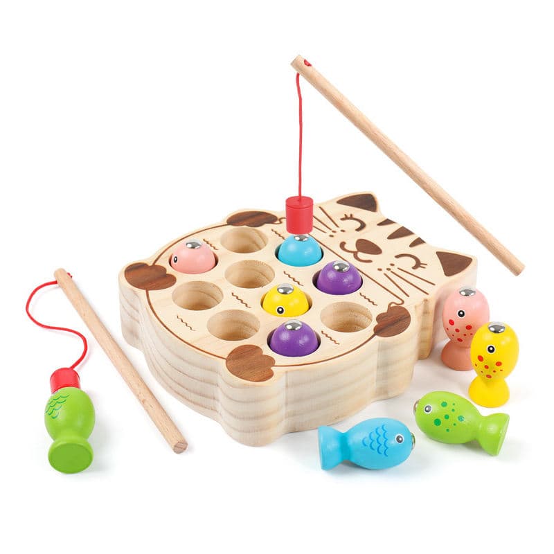 Educational Learning Toys Wooden Pretend Cats Fishing Board Game