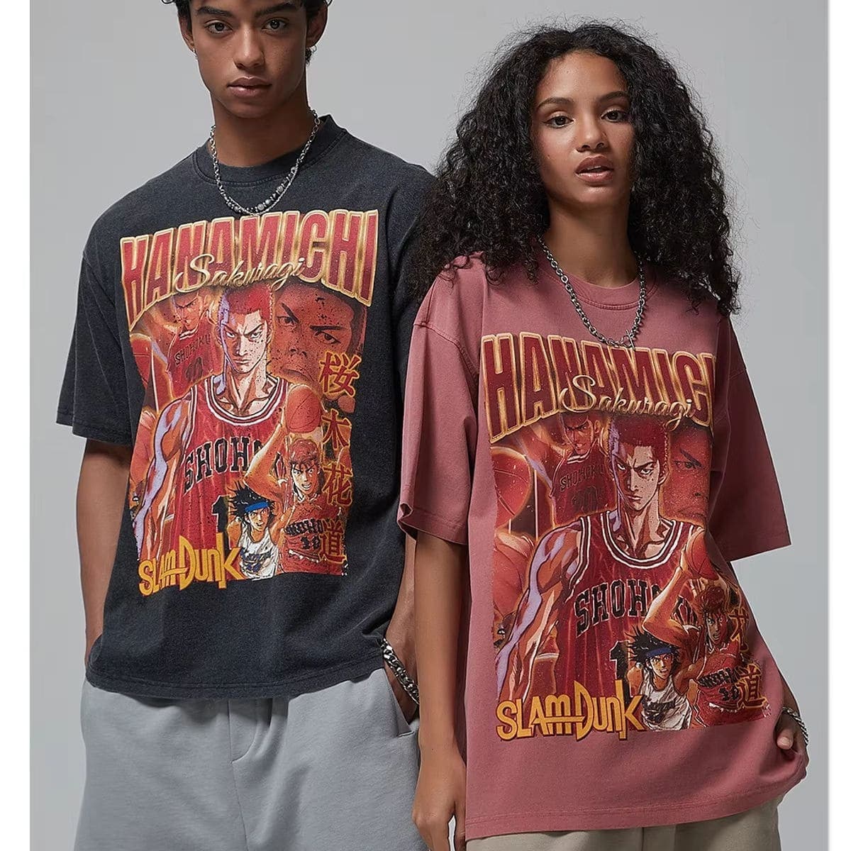 Printed Anime Stone Washed Acid Wash T-Shirt Vintage Graphic